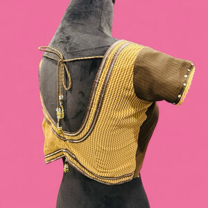 Handmade Indian Sari Blouse Choli Crop Top Gold Brown Beaded Tie Back Festival S